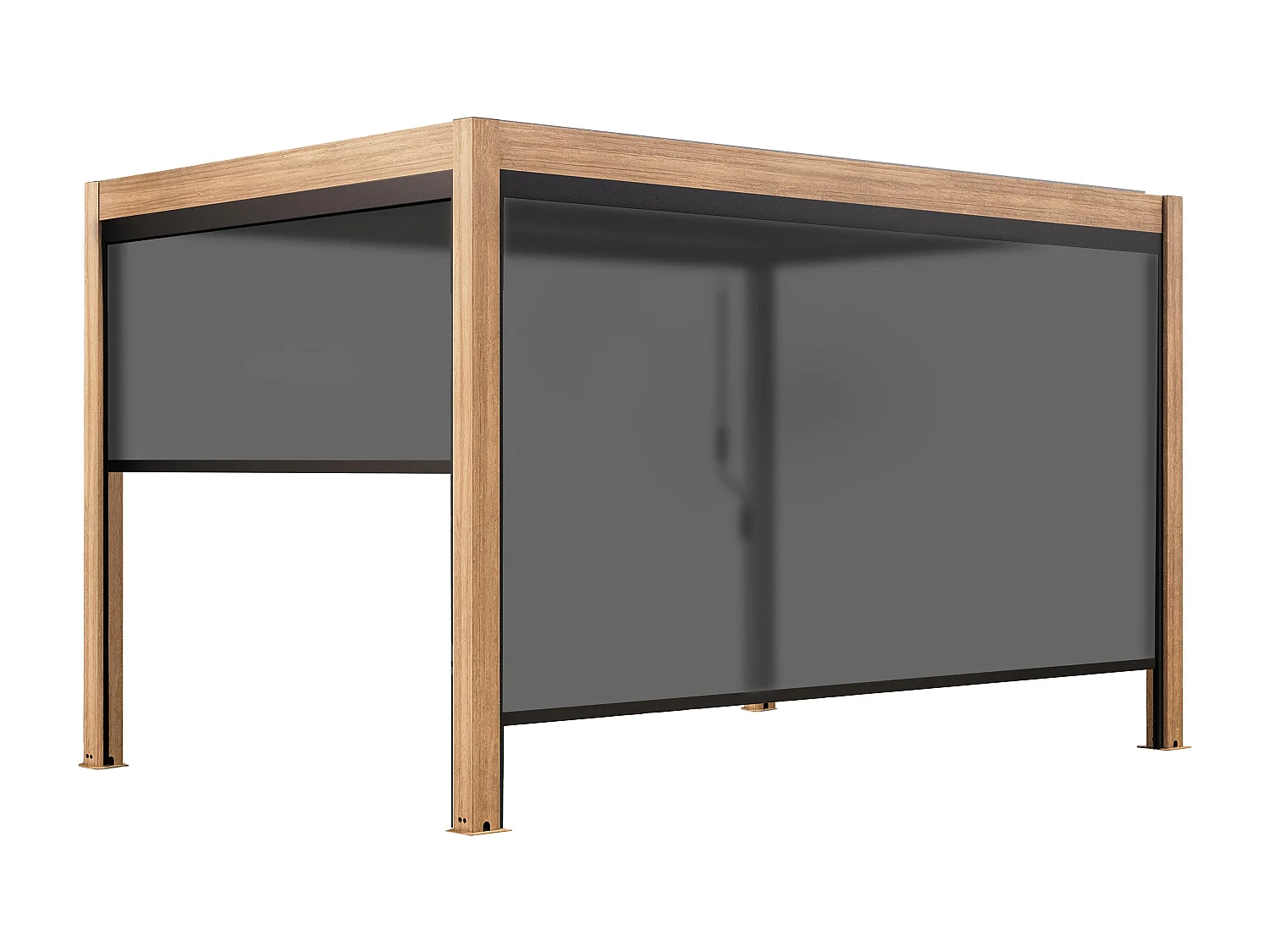 Pergola bioclimatique autoportée 3x4 m et 2 stores bois gris