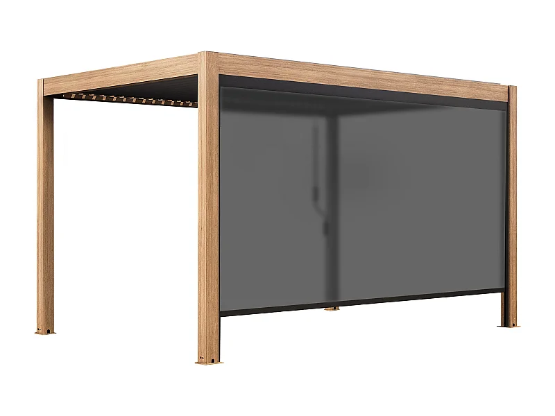 3x4m zelfdragende bioklimatische pergola en 1 grijze houten jaloezie