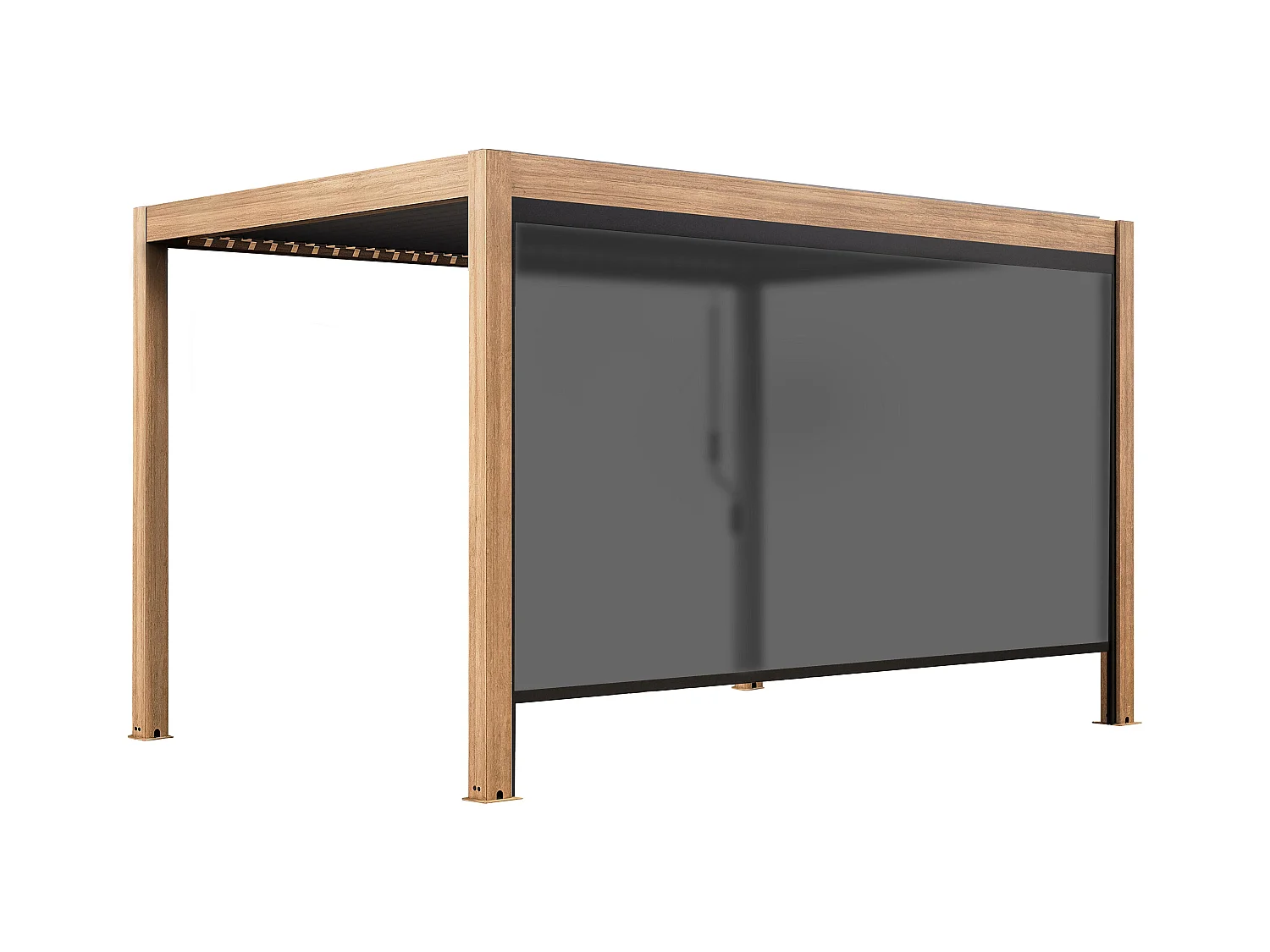 Pergola bioclimatique autoportée 3x4 m et 1 store bois gris