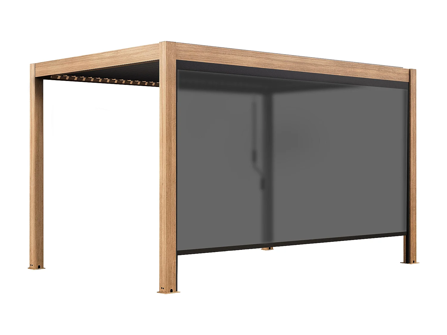 Pergola bioclimatique autoportée 3x4 m et 1 store bois gris