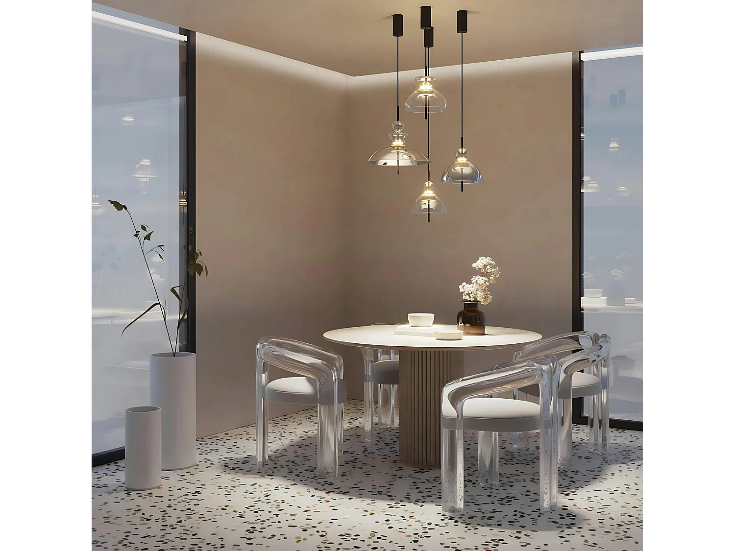Suspension LED moderne - verre gris silhouette ronde NORA