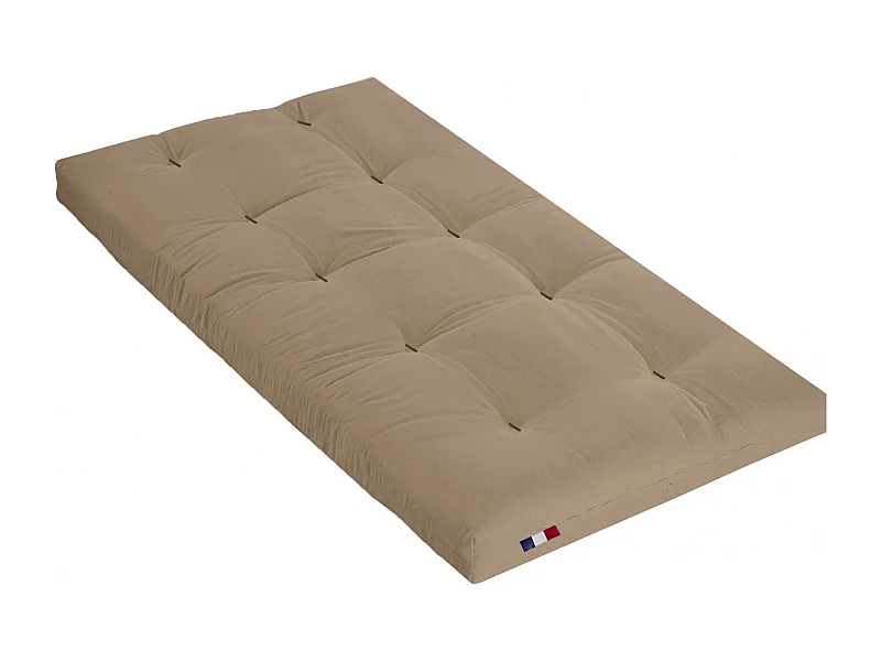 Matelas futon coton et fibres recyclés, fabriqué en France Couleur - Taupe, Dimensions - 90 x 190 cm