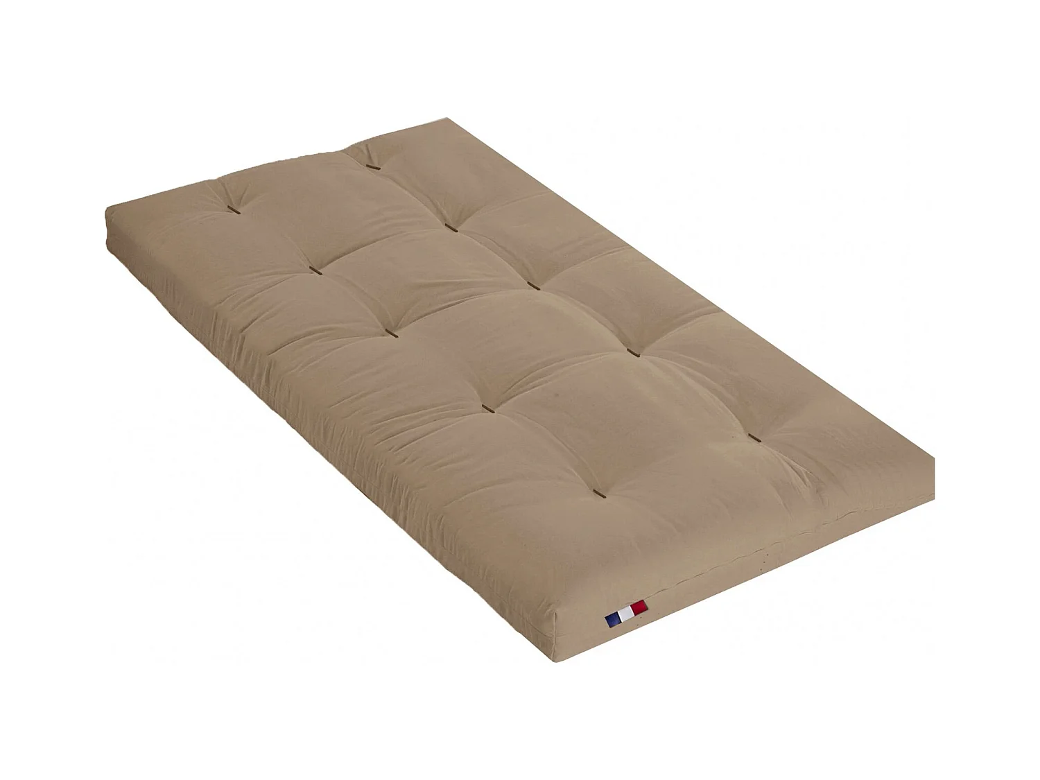 Matelas futon coton et fibres recyclés, fabriqué en France Couleur - Taupe, Dimensions - 90 x 190 cm