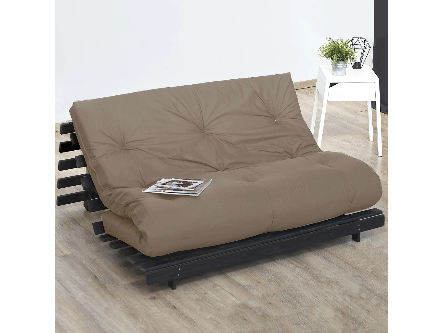 Matelas futon coton et fibres recyclés, fabriqué en France Couleur - Taupe, Dimensions - 90 x 190 cm