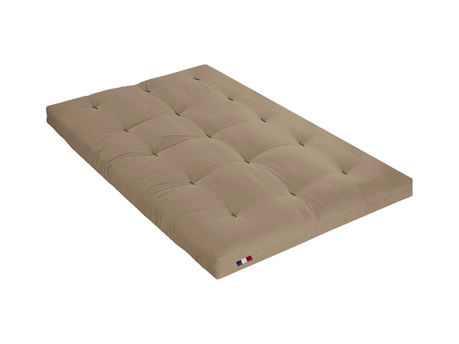 Matelas futon coton et fibres recyclés, fabriqué en France Couleur - Taupe, Dimensions - 160 x 200 cm