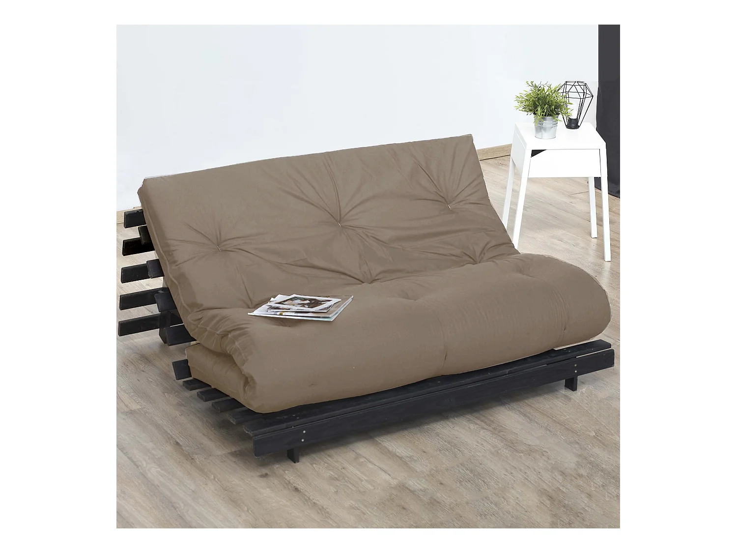 Matelas futon coton et fibres recyclés, fabriqué en France Couleur - Taupe, Dimensions - 160 x 200 cm