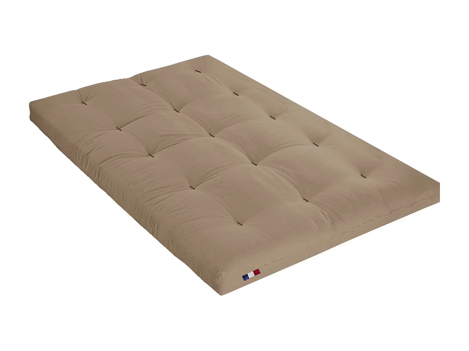 Matelas futon coton et fibres recyclés, fabriqué en France Couleur - Taupe, Dimensions - 160 x 200 cm