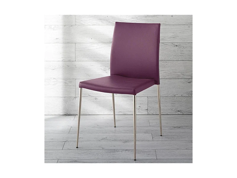 Set di 4 sedie da pranzo imbottite in similpelle viola e rosa "Camelia" impilabili con gambe in metallo verniciato