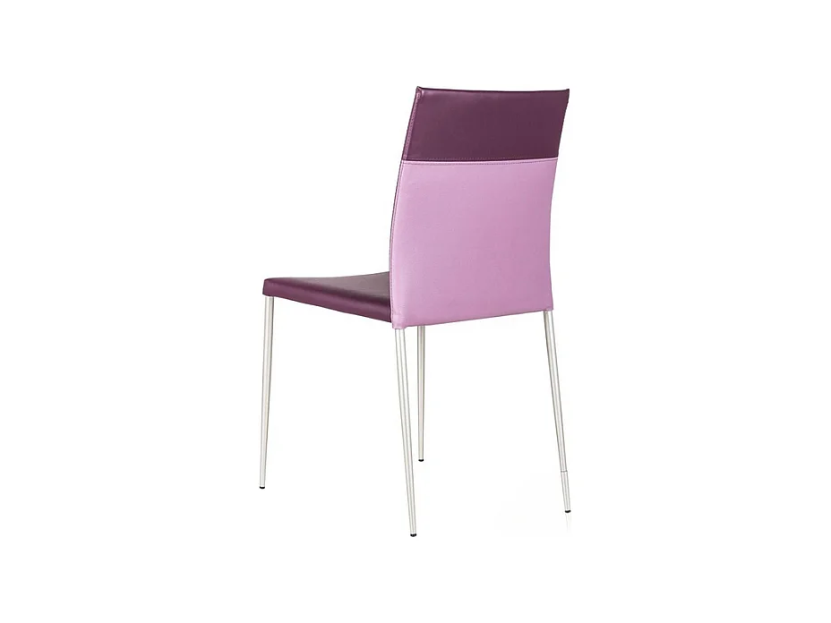 Set di 4 sedie da pranzo imbottite in similpelle viola e rosa "Camelia" impilabili con gambe in metallo verniciato