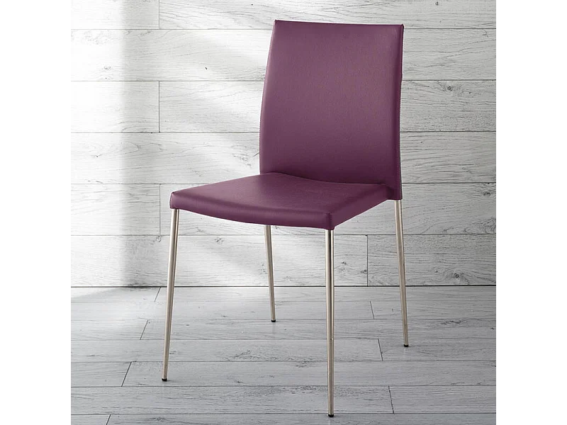 Set di 4 sedie da pranzo imbottite in similpelle viola e rosa "Camelia" impilabili con gambe in metallo verniciato