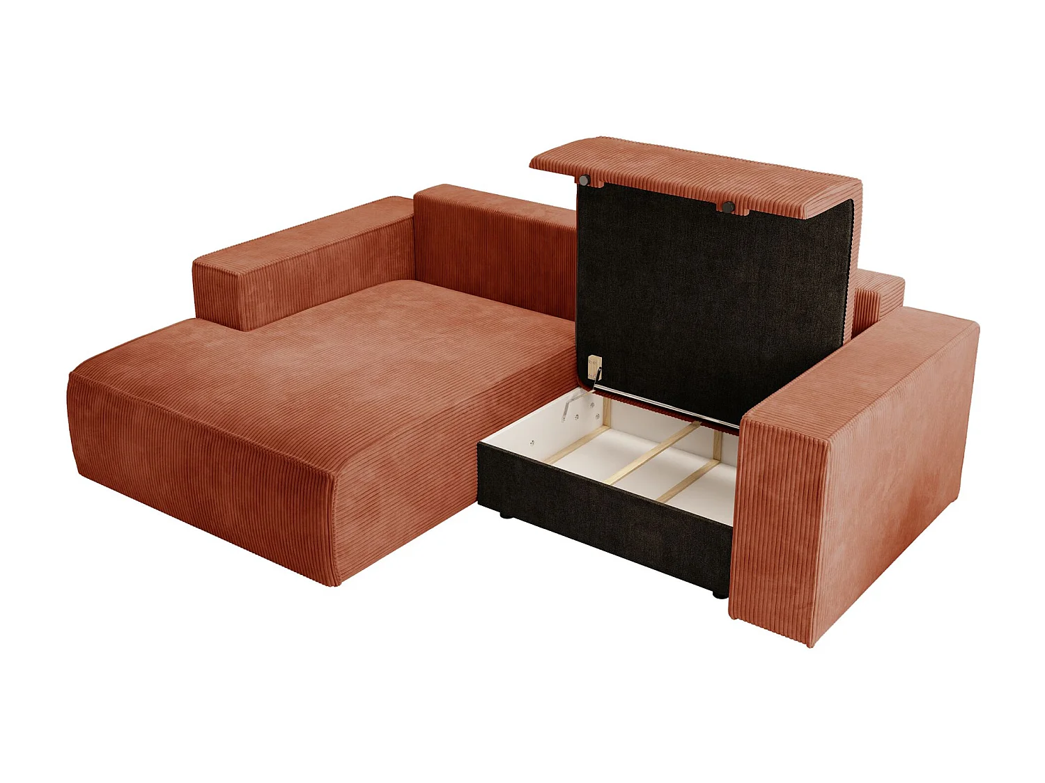 Canapé d’angle convertible – en velours côtelé – cuivre – gauche – FARESE MINI