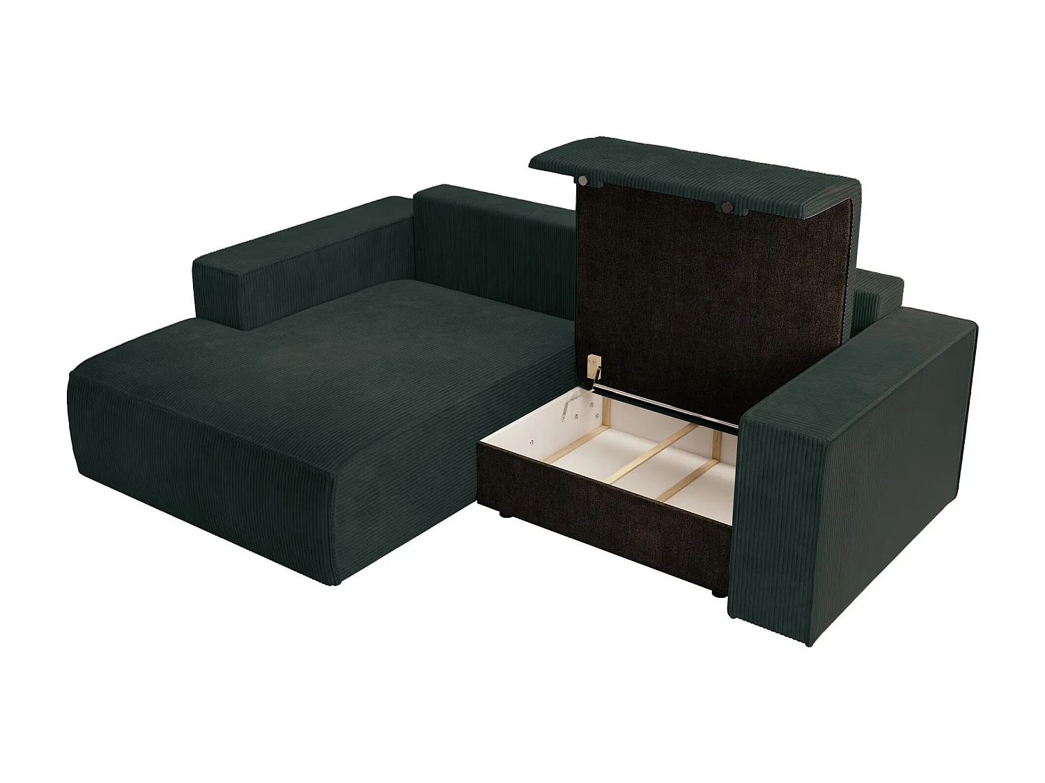 Canapé d’angle convertible – en velours côtelé – vert foncé – gauche – FARESE MINI