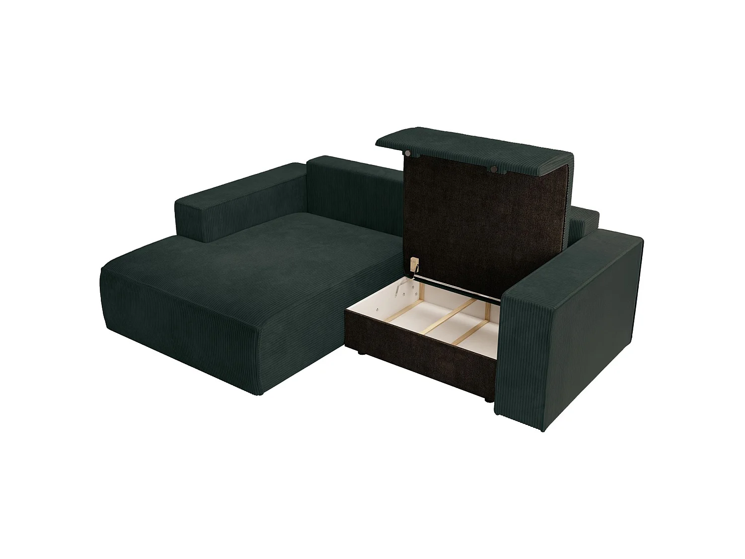 Ecksofa mit Cordbezug – Schlaffunktion und Stauraum – Dunkelgrün – links – FARESE MINI