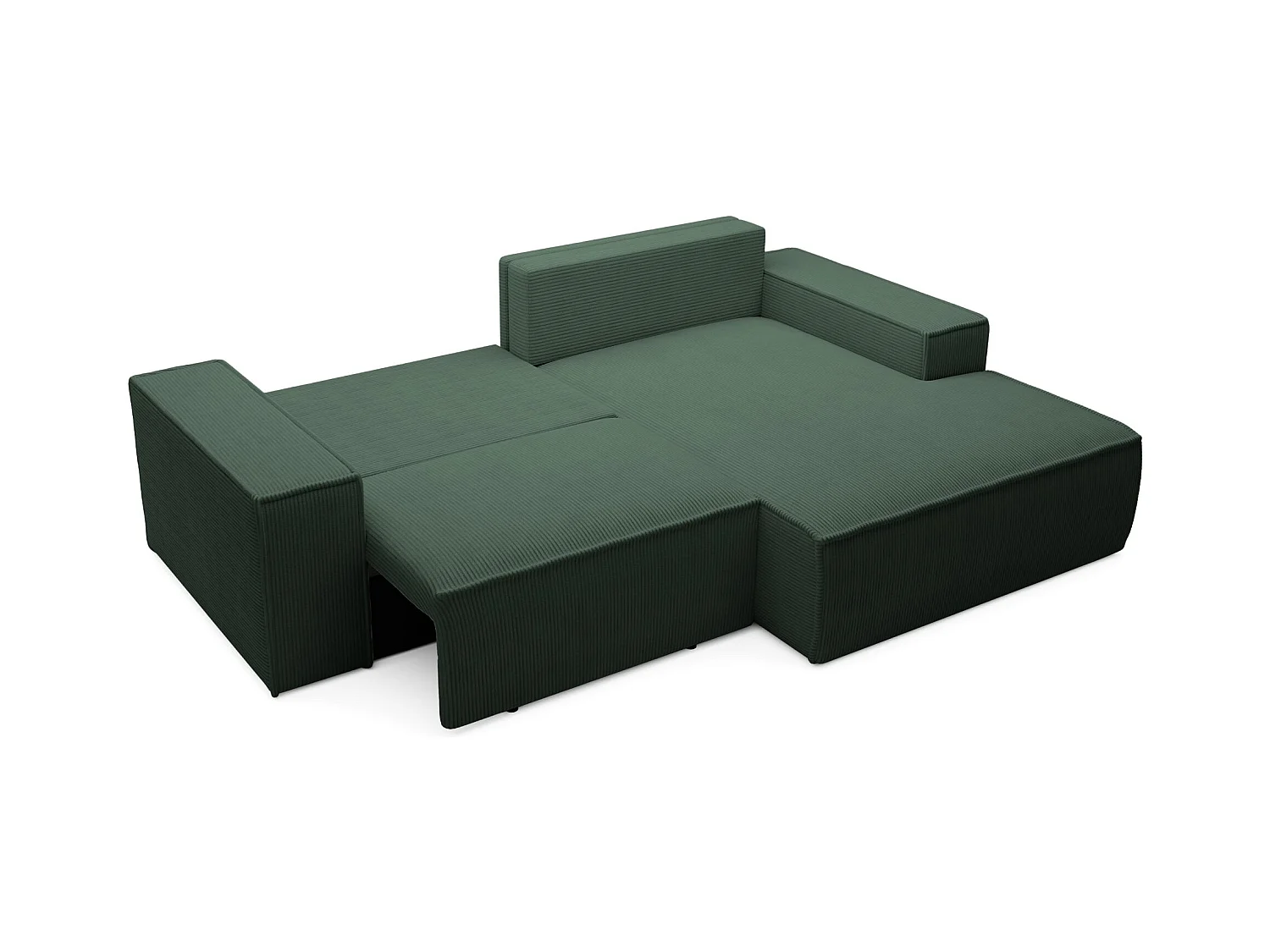 Ecksofa mit Cordbezug – Schlaffunktion und Stauraum – Dunkelgrün – rechts – FARESE MINI