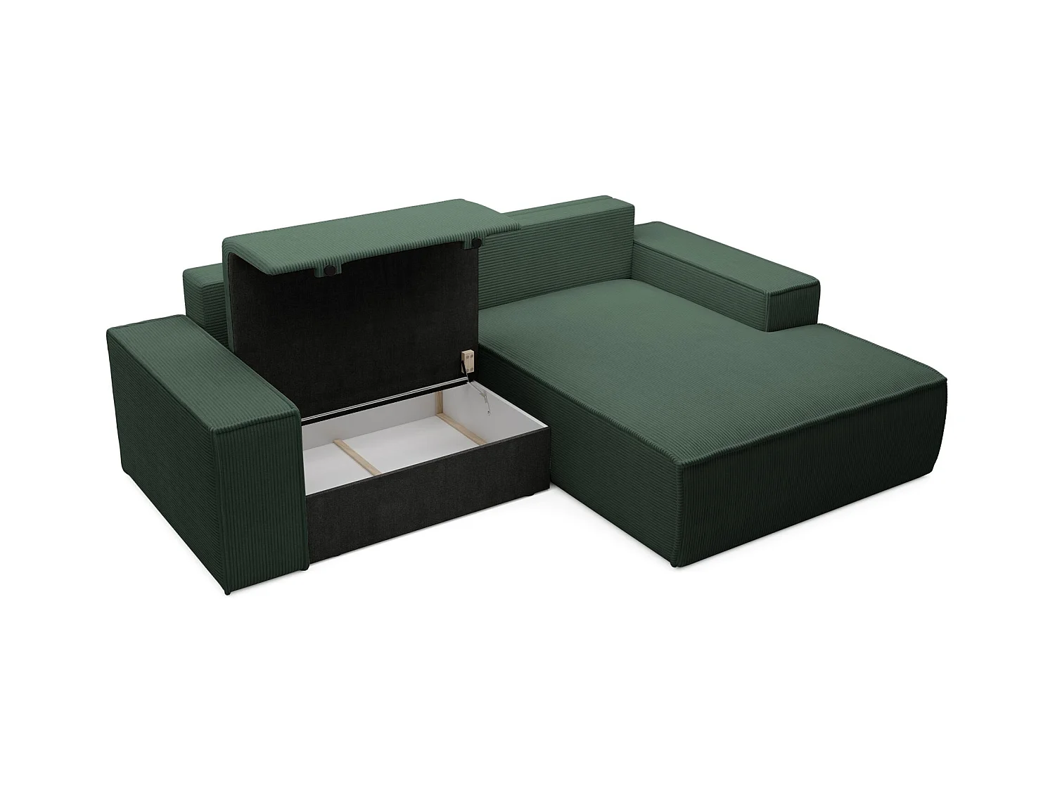 Ecksofa mit Cordbezug – Schlaffunktion und Stauraum – Dunkelgrün – rechts – FARESE MINI