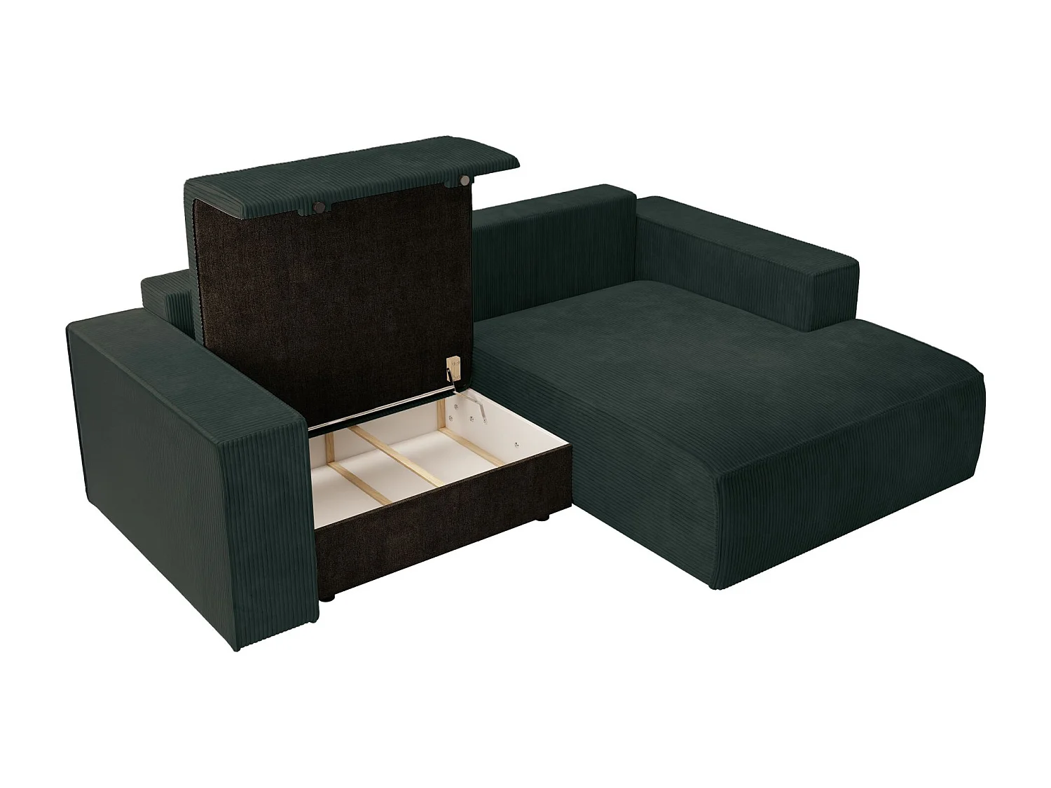 Ecksofa mit Cordbezug – Schlaffunktion und Stauraum – Dunkelgrün – rechts – FARESE MINI