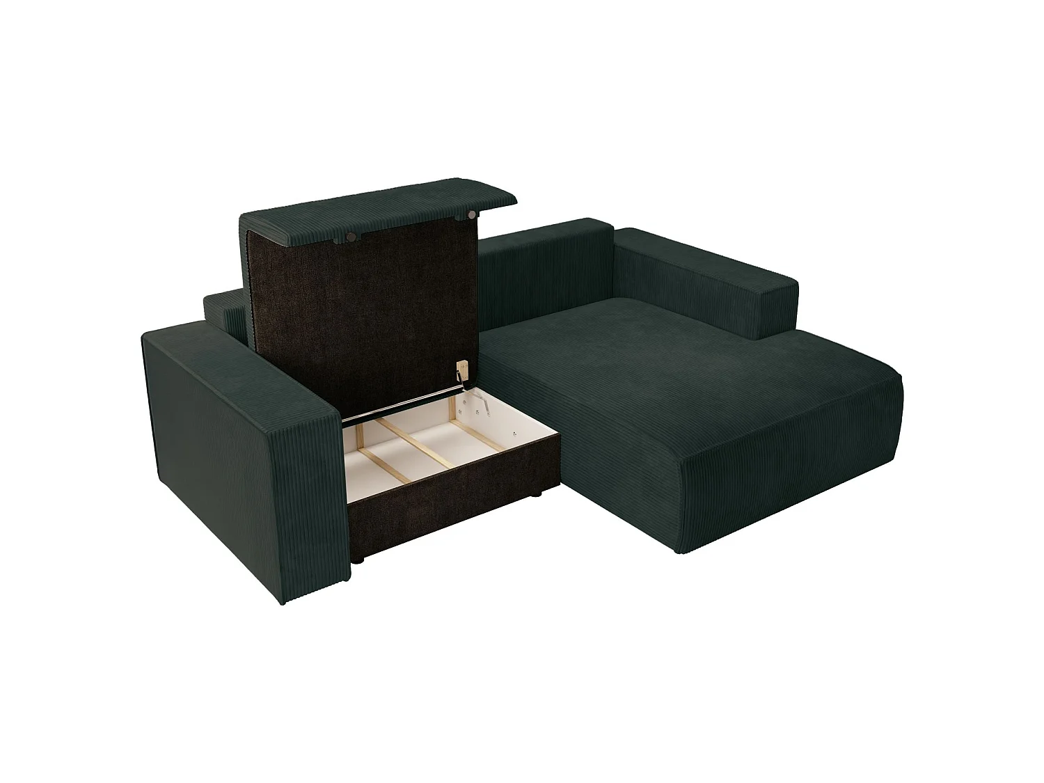 Canapé d’angle convertible – en velours côtelé – vert foncé – droite – FARESE MINI