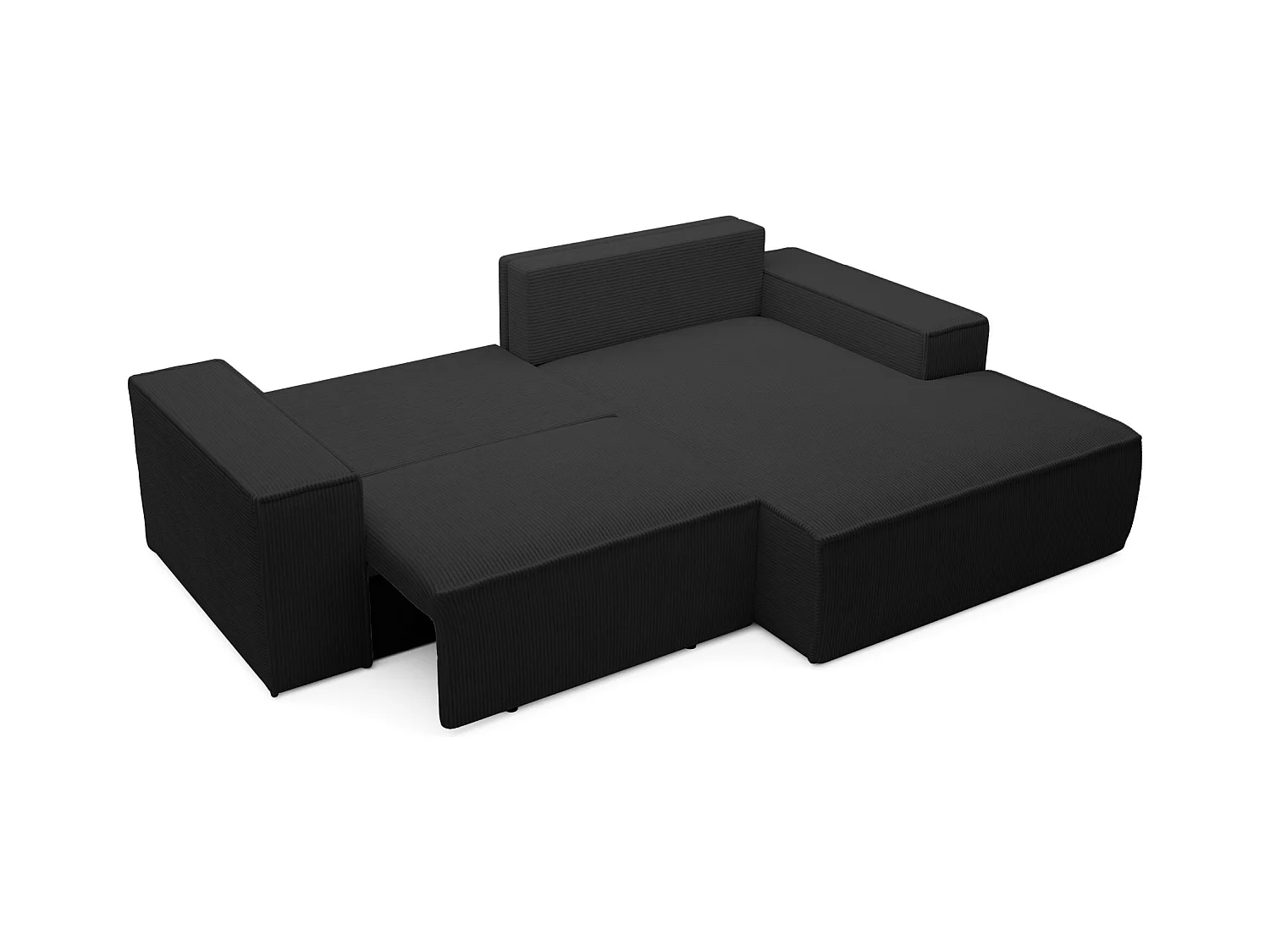 Canapé d’angle convertible – en velours côtelé – noir – droite – FARESE MINI