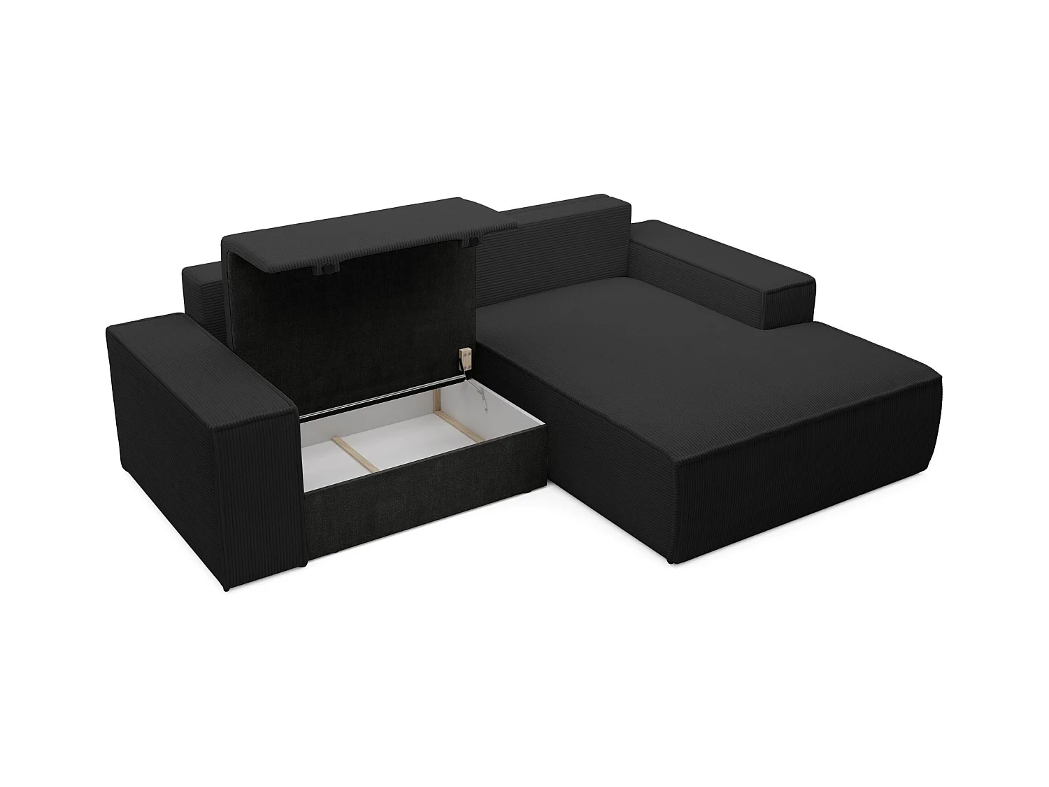 Canapé d’angle convertible – en velours côtelé – noir – droite – FARESE MINI