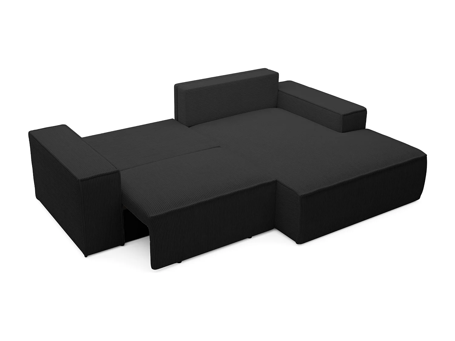 Canapé d’angle convertible – en velours côtelé – noir – droite – FARESE MINI