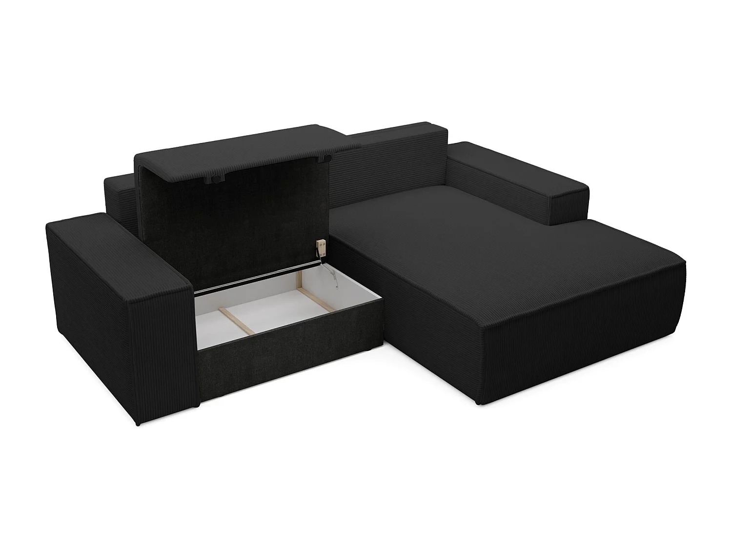 Canapé d’angle convertible – en velours côtelé – noir – droite – FARESE MINI