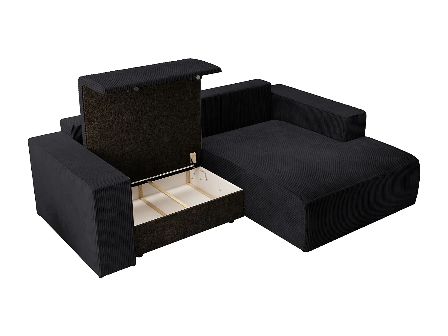 Canapé d’angle convertible – en velours côtelé – noir – droite – FARESE MINI