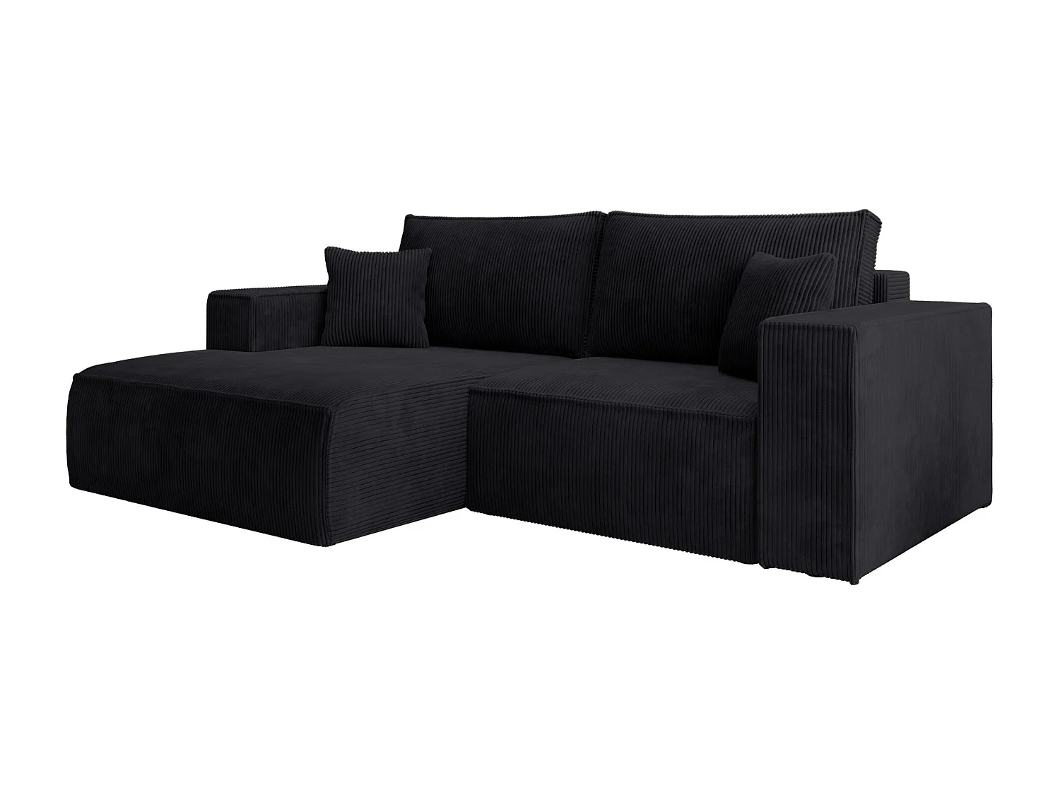Canapé d’angle convertible – en velours côtelé – noir – droite – FARESE MINI