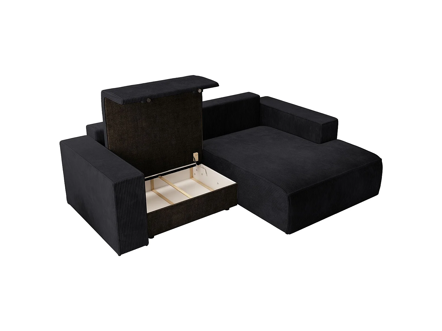 Ecksofa mit Cordbezug – Schlaffunktion und Stauraum – Schwarz – rechts – FARESE MINI