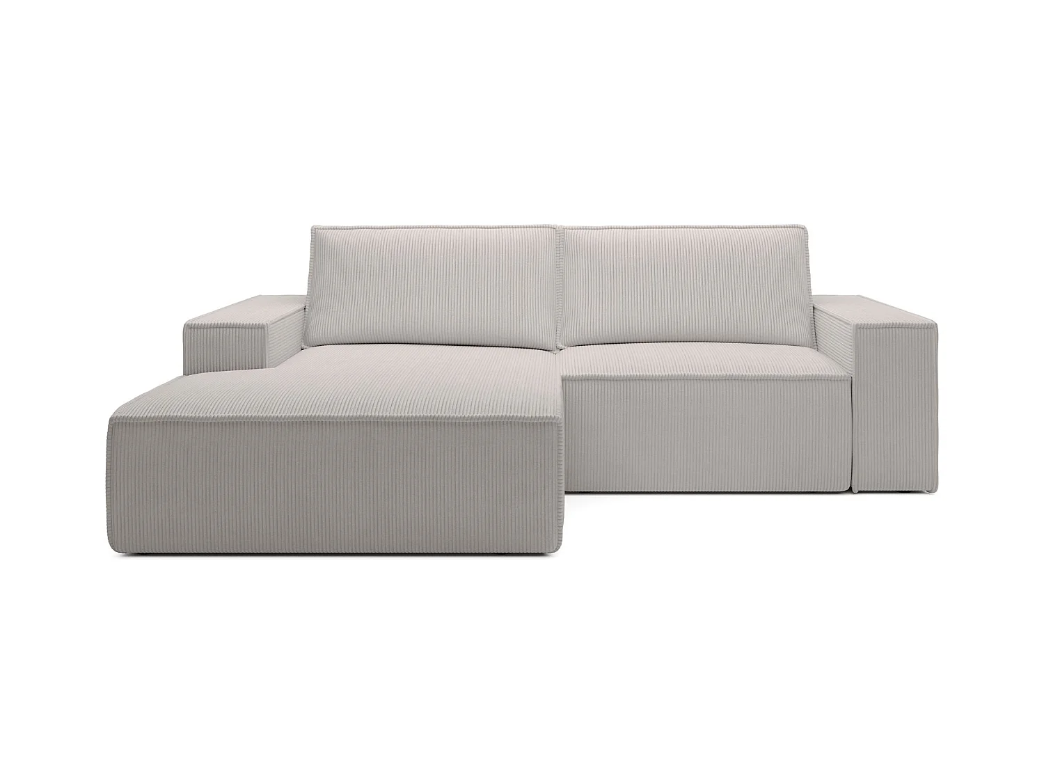 Hoekbank met ribfluweel – slaapfunctie en opbergruimte – grijs-beige – links – FARESE MINI