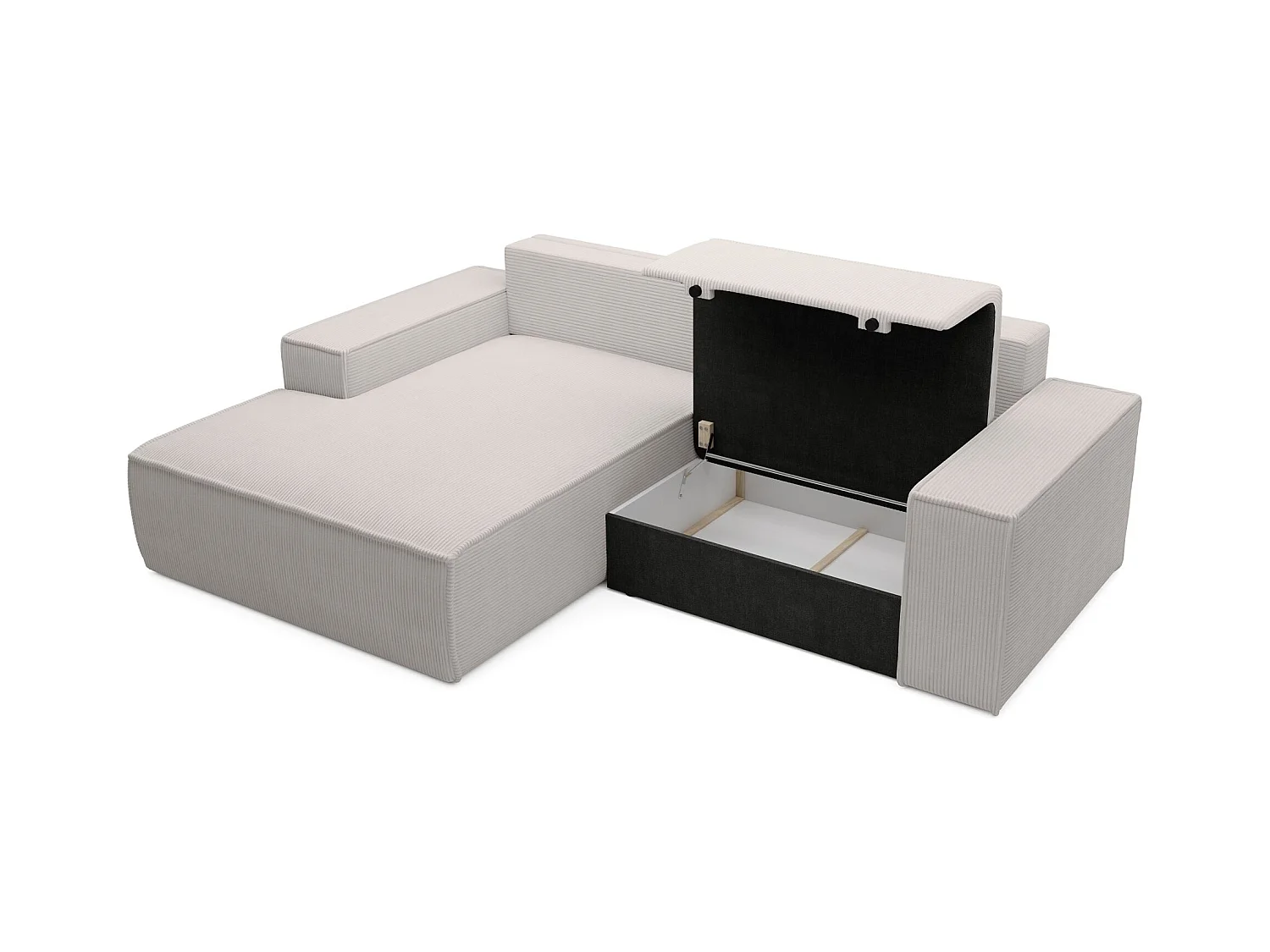 Hoekbank met ribfluweel – slaapfunctie en opbergruimte – grijs-beige – links – FARESE MINI