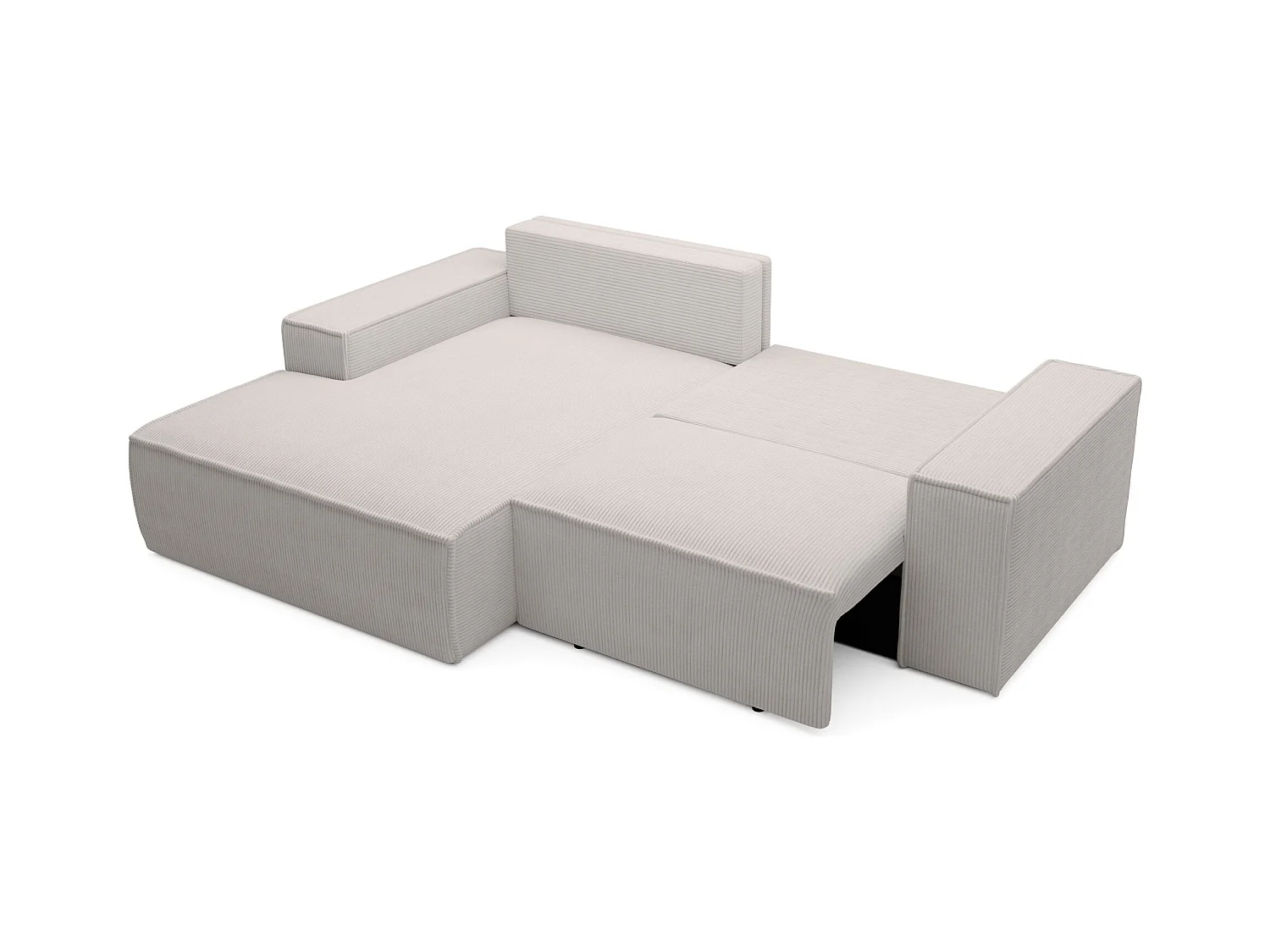 Hoekbank met ribfluweel – slaapfunctie en opbergruimte – grijs-beige – links – FARESE MINI