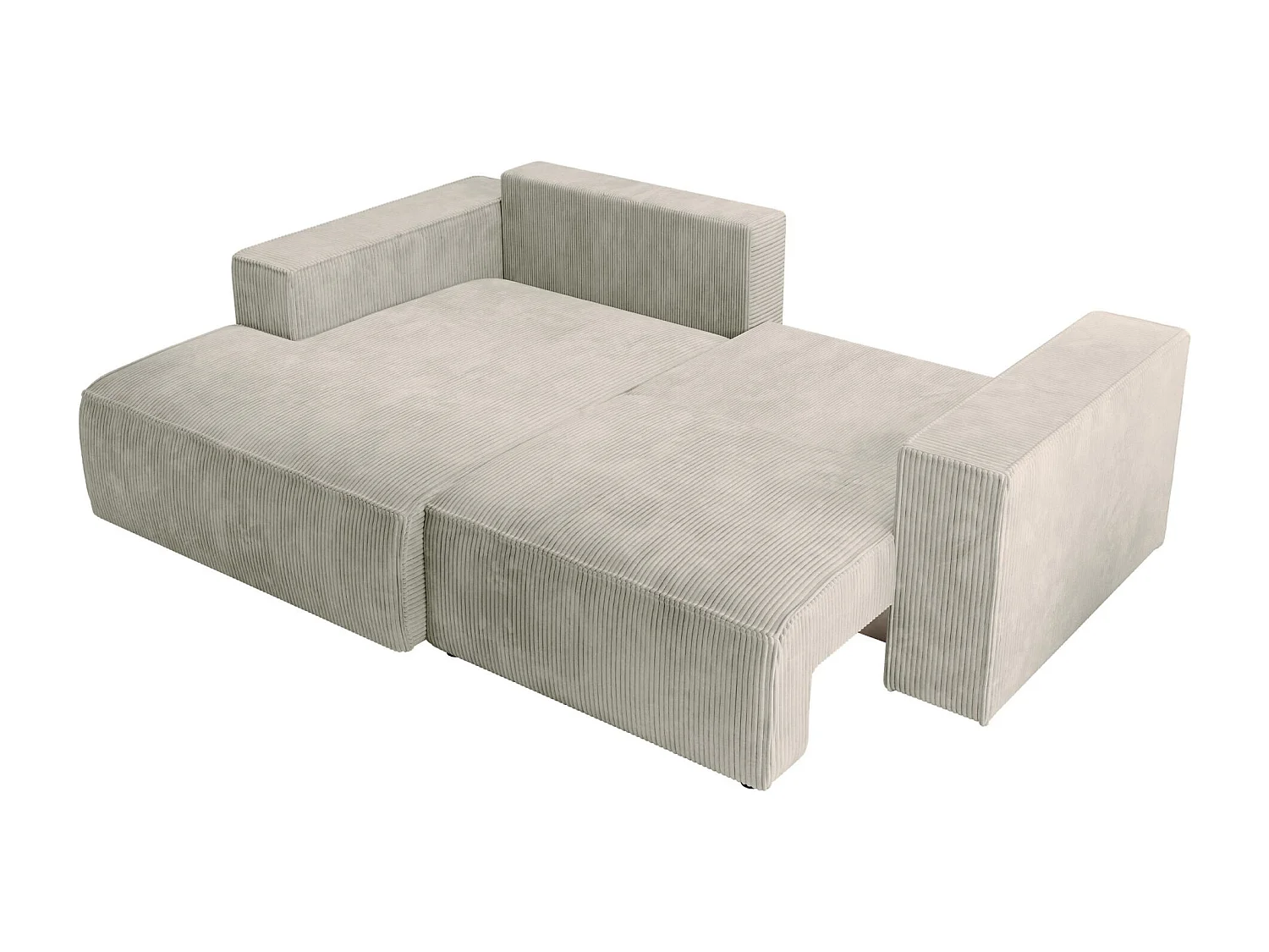 Hoekbank met ribfluweel – slaapfunctie en opbergruimte – grijs-beige – links – FARESE MINI