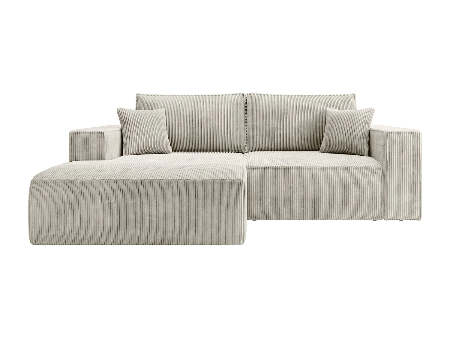 Hoekbank met ribfluweel – slaapfunctie en opbergruimte – grijs-beige – links – FARESE MINI