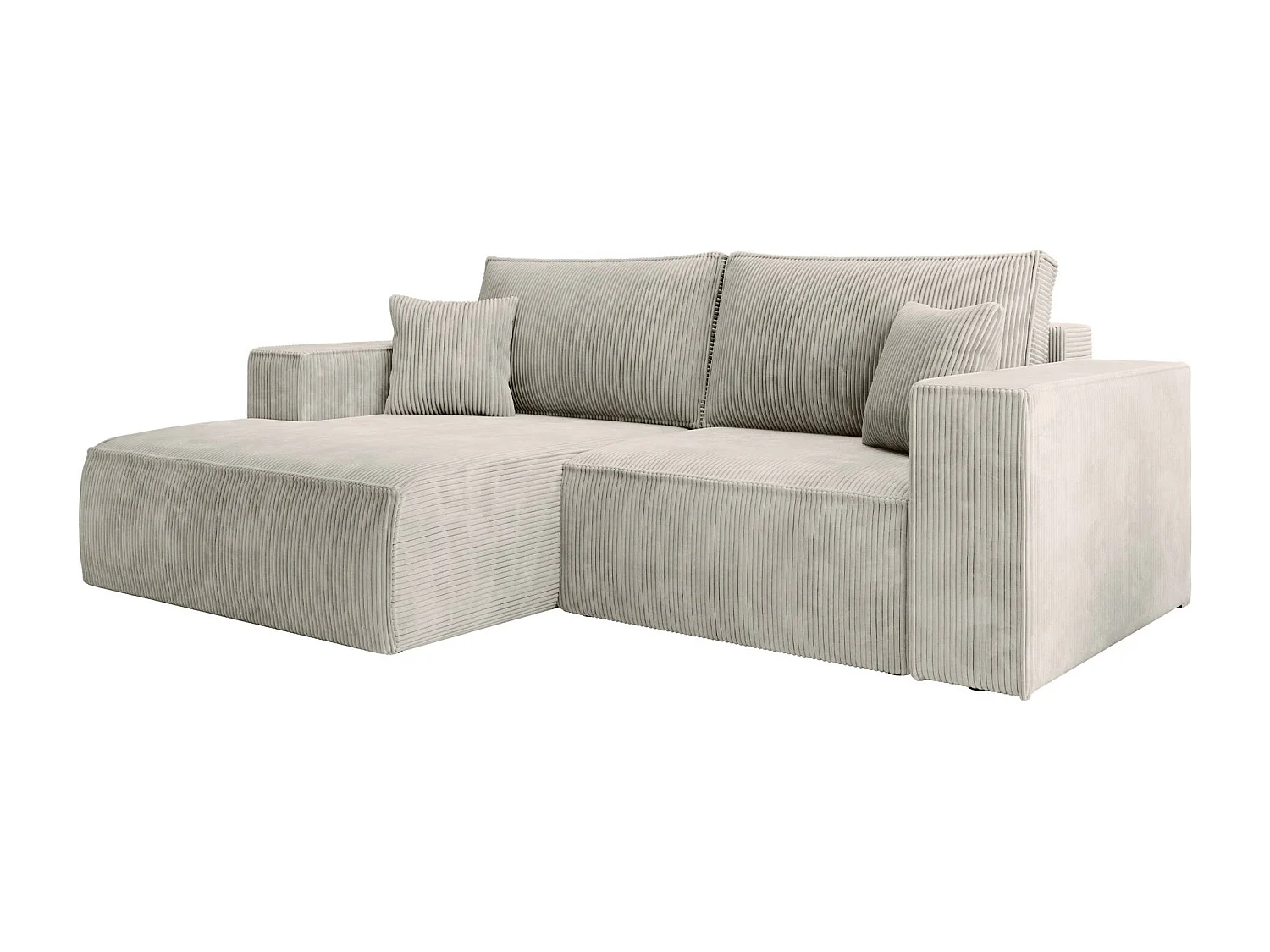 Canapé d’angle convertible – en velours côtelé – gris-beige – gauche – FARESE MINI
