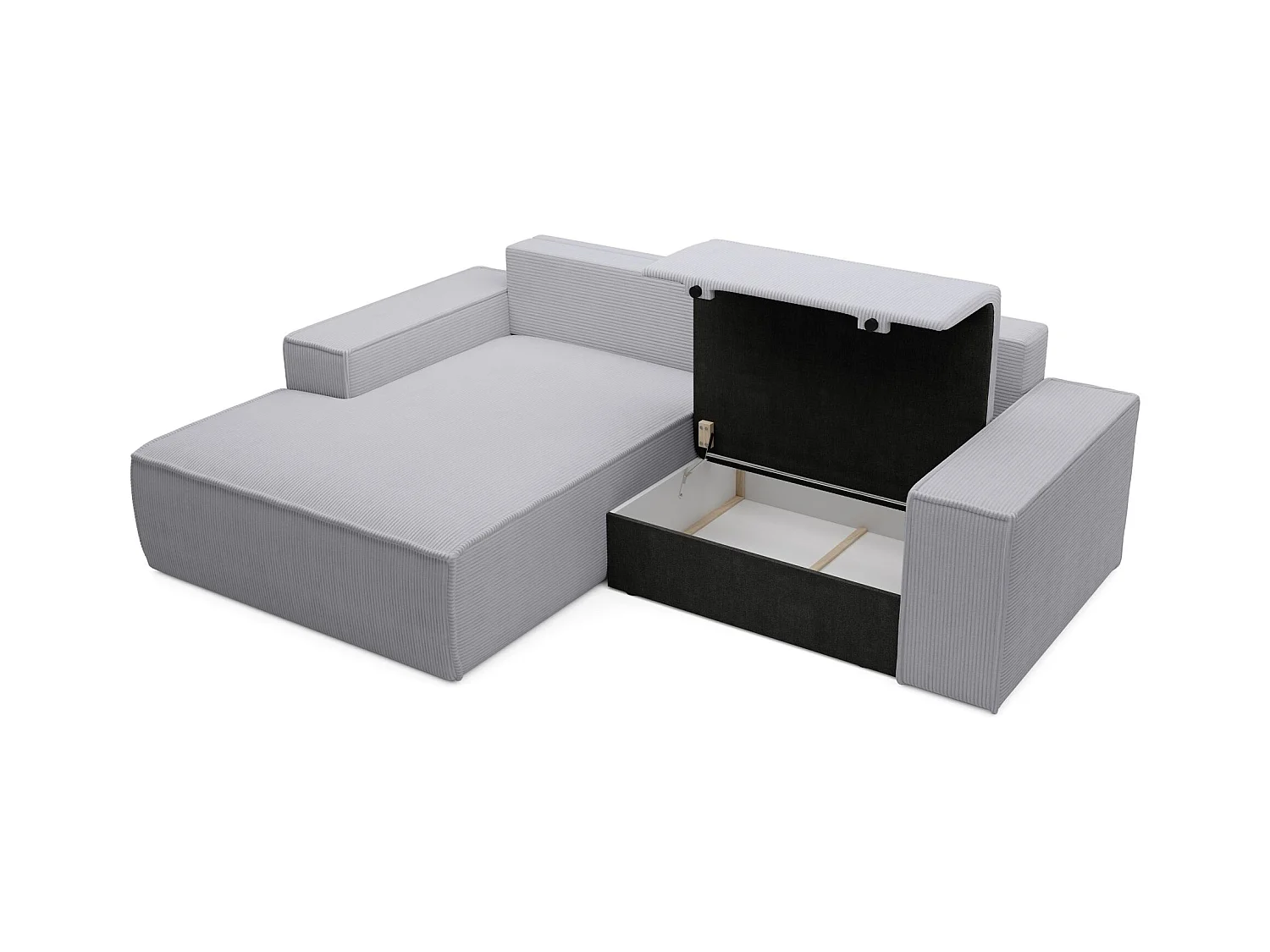 Canapé d’angle convertible – en velours côtelé – gris clair – gauche – FARESE MINI