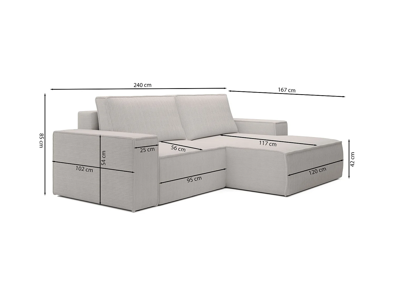 Ecksofa mit Cordbezug – Schlaffunktion und Stauraum – Hellgrau – links – FARESE MINI