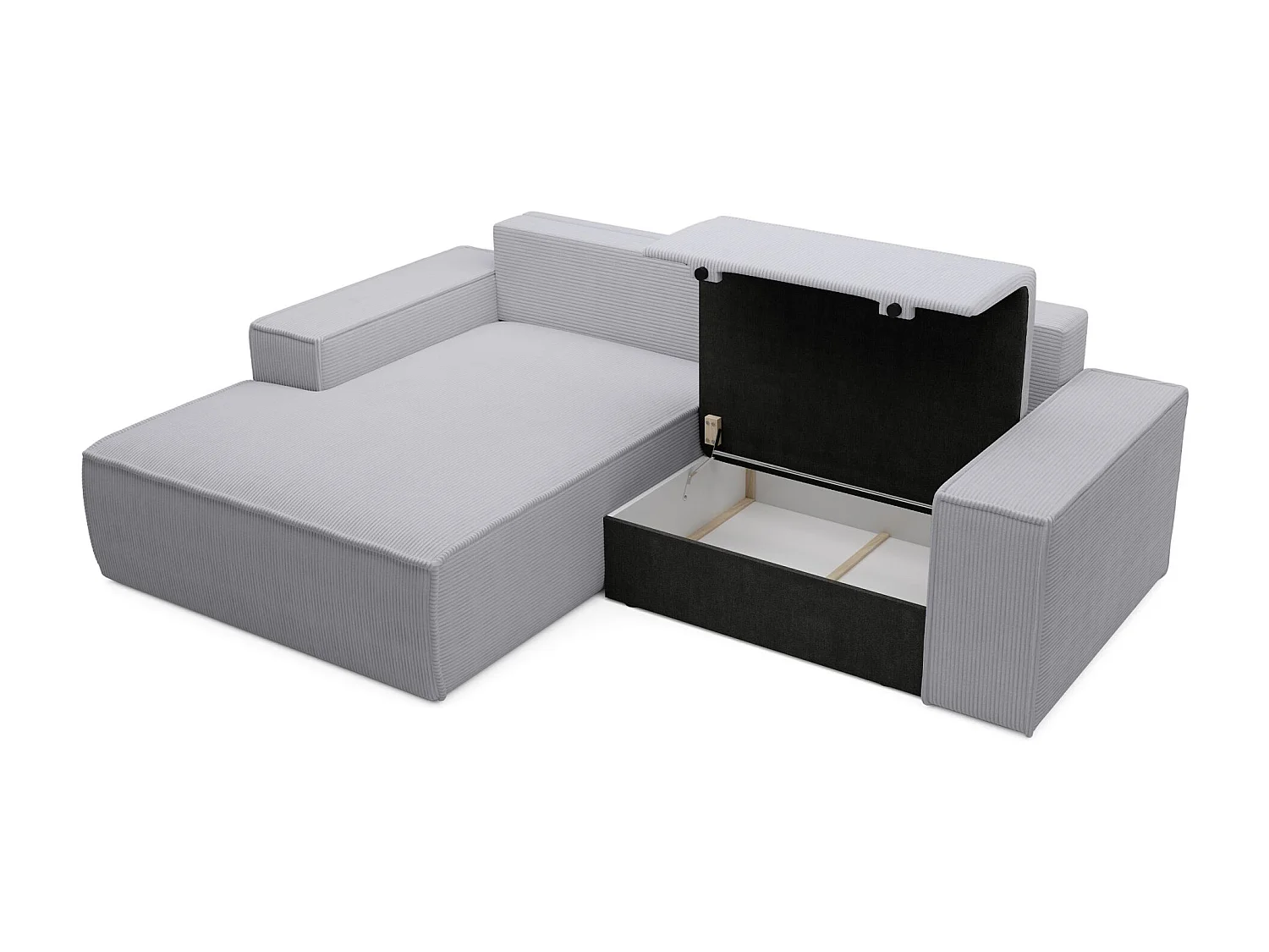 Canapé d’angle convertible – en velours côtelé – gris clair – gauche – FARESE MINI