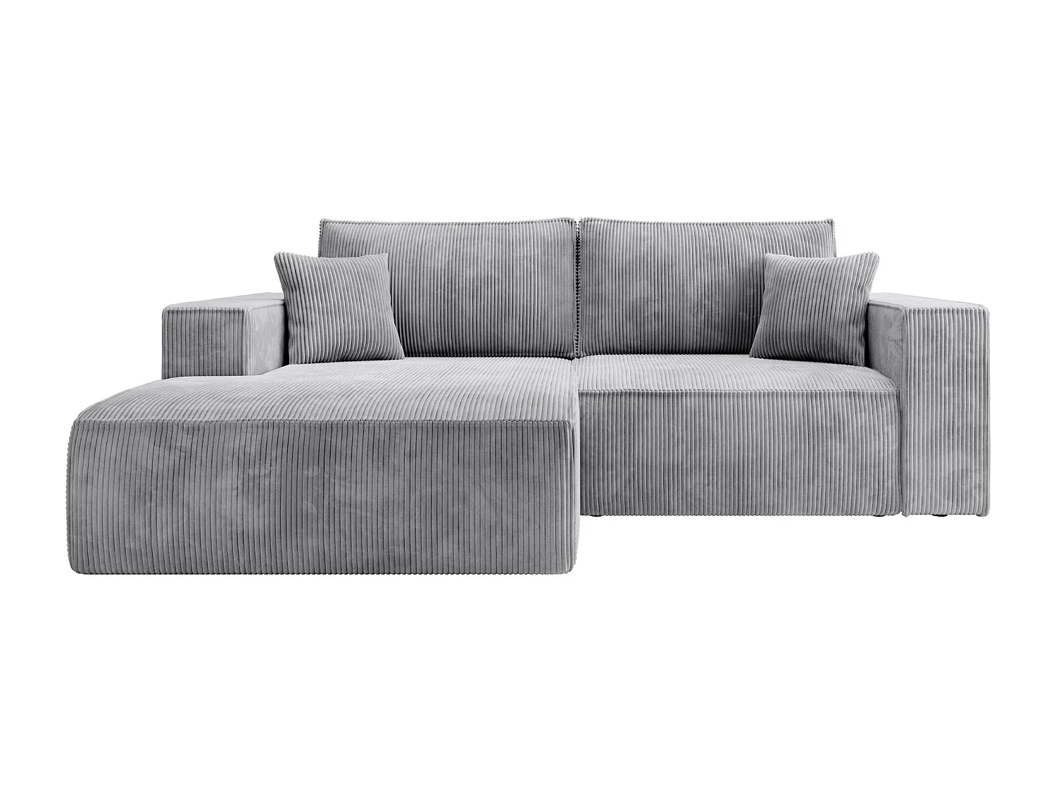 Canapé d’angle convertible – en velours côtelé – gris clair – gauche – FARESE MINI