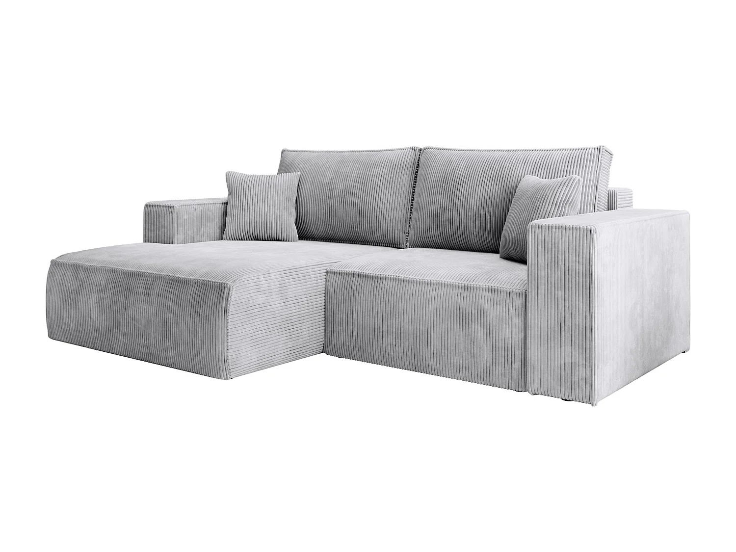 Canapé d’angle convertible – en velours côtelé – gris clair – gauche – FARESE MINI