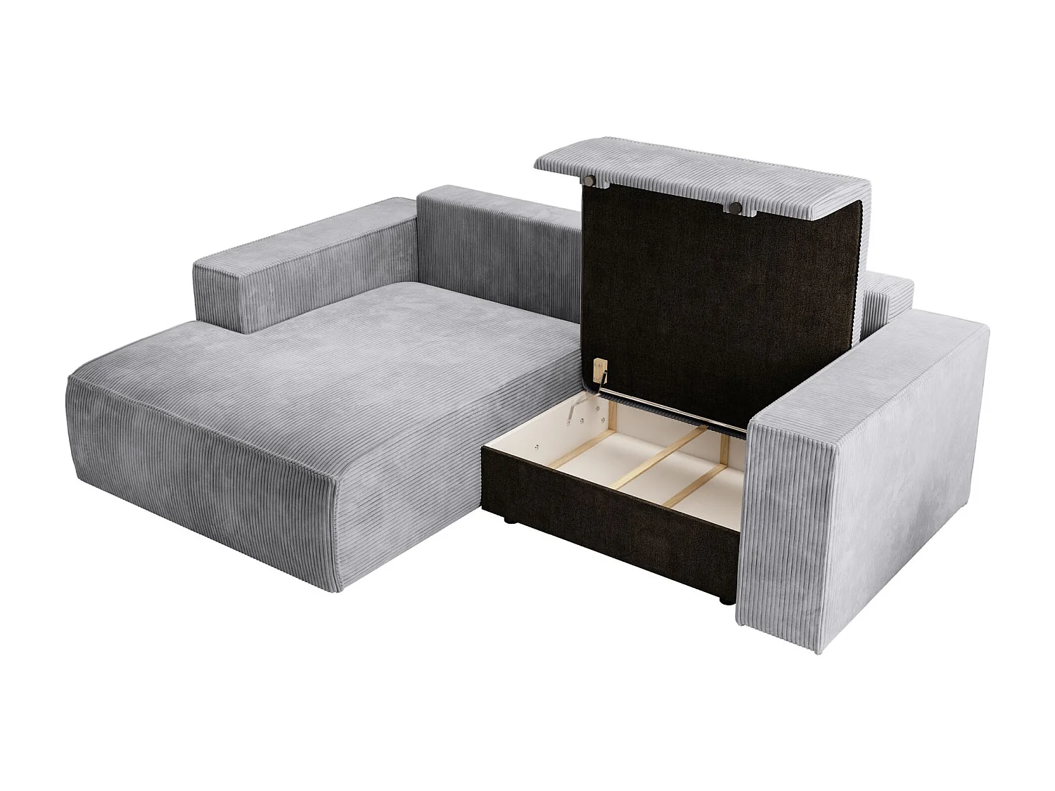 Canapé d’angle convertible – en velours côtelé – gris clair – gauche – FARESE MINI