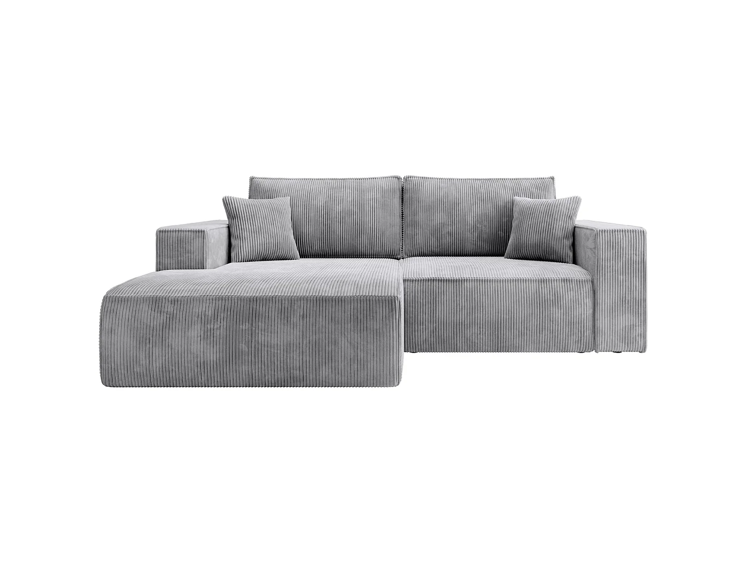 Canapé d’angle convertible – en velours côtelé – gris clair – gauche – FARESE MINI