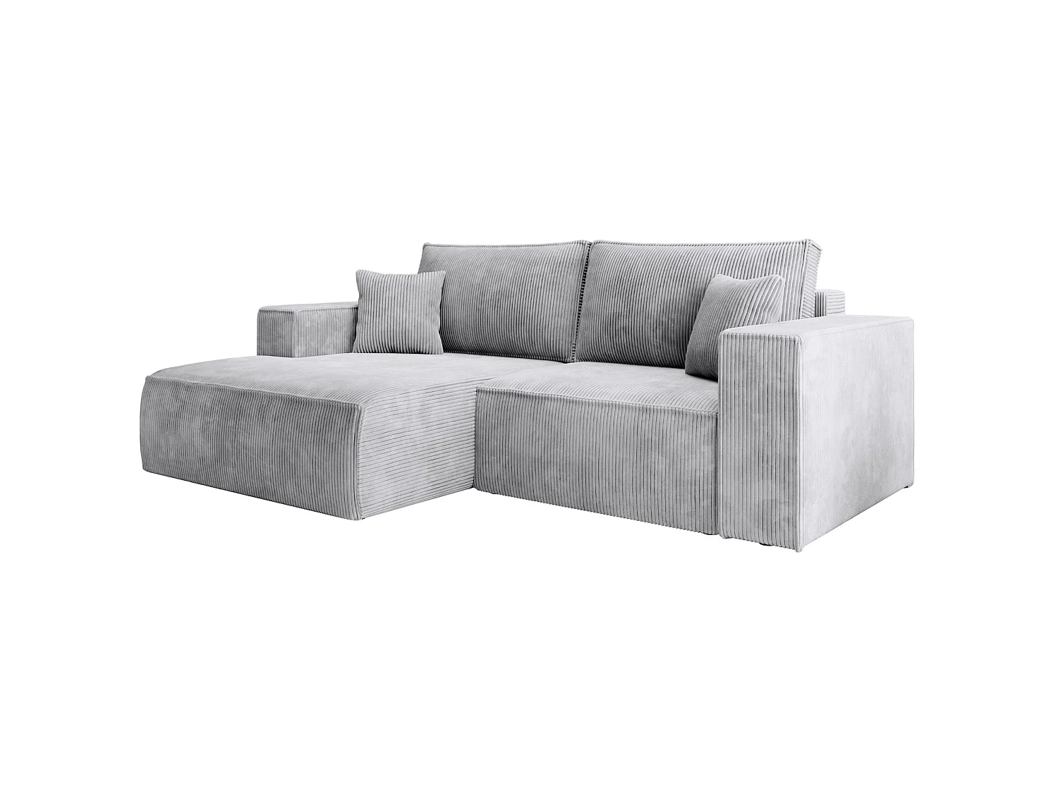 Canapé d’angle convertible – en velours côtelé – gris clair – gauche – FARESE MINI