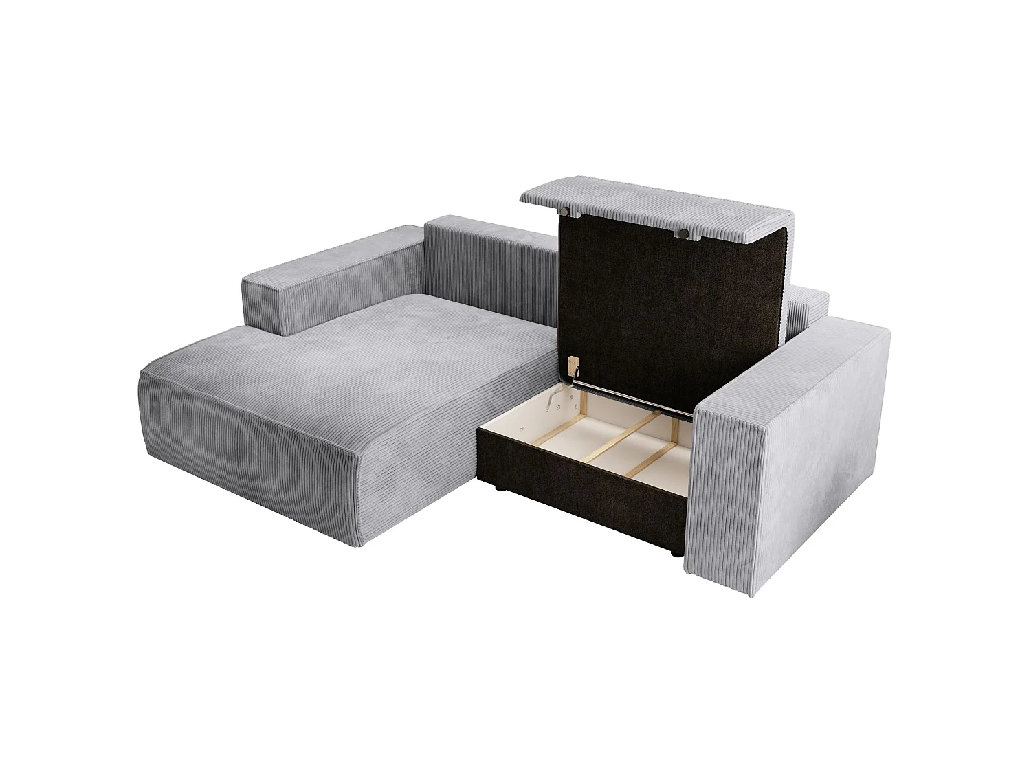 Canapé d’angle convertible – en velours côtelé – gris clair – gauche – FARESE MINI