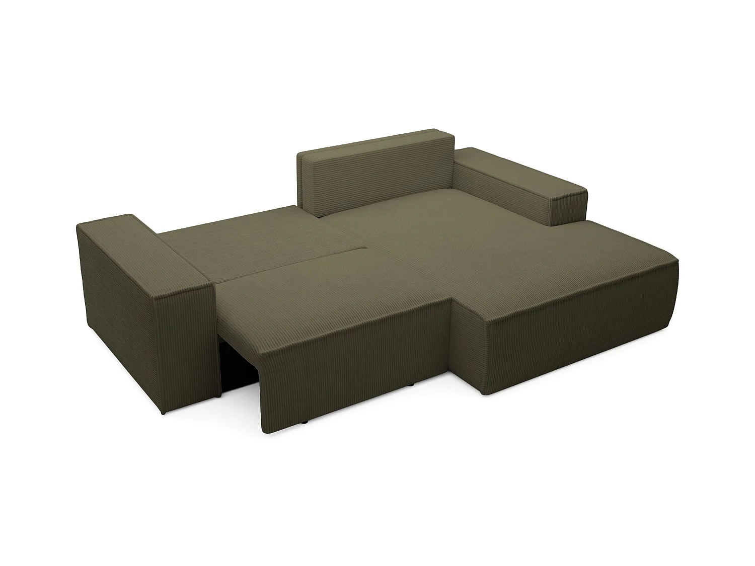 Hoekbank met ribfluweel – slaapfunctie en opbergruimte – olijfgroen – rechts – FARESE MINI