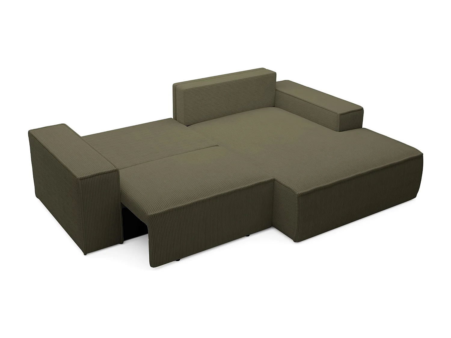 Ecksofa mit Cordbezug – Schlaffunktion und Stauraum – Olivgrün – rechts – FARESE MINI