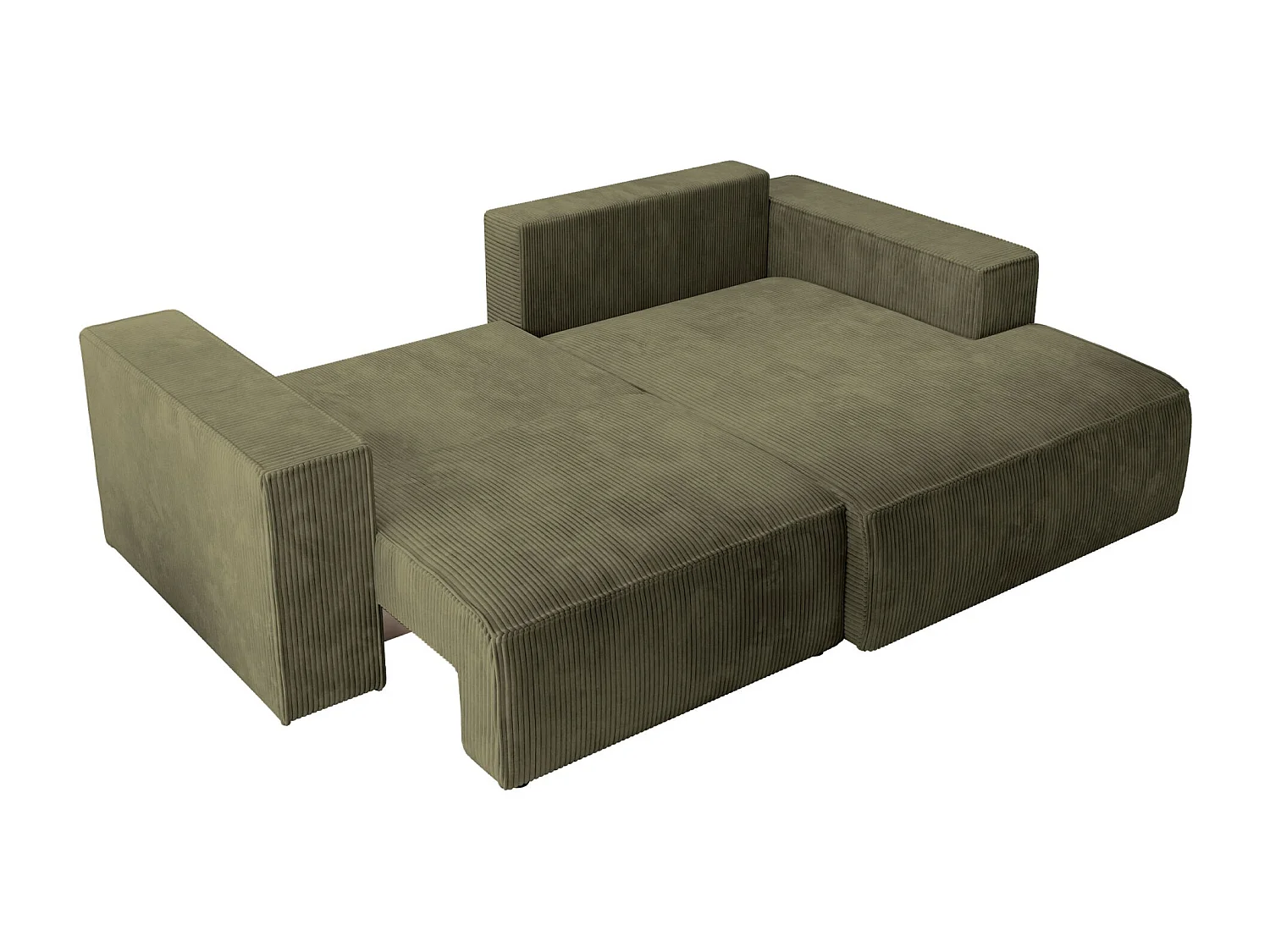 Canapé d’angle convertible – en velours côtelé – vert olive – droite – FARESE MINI