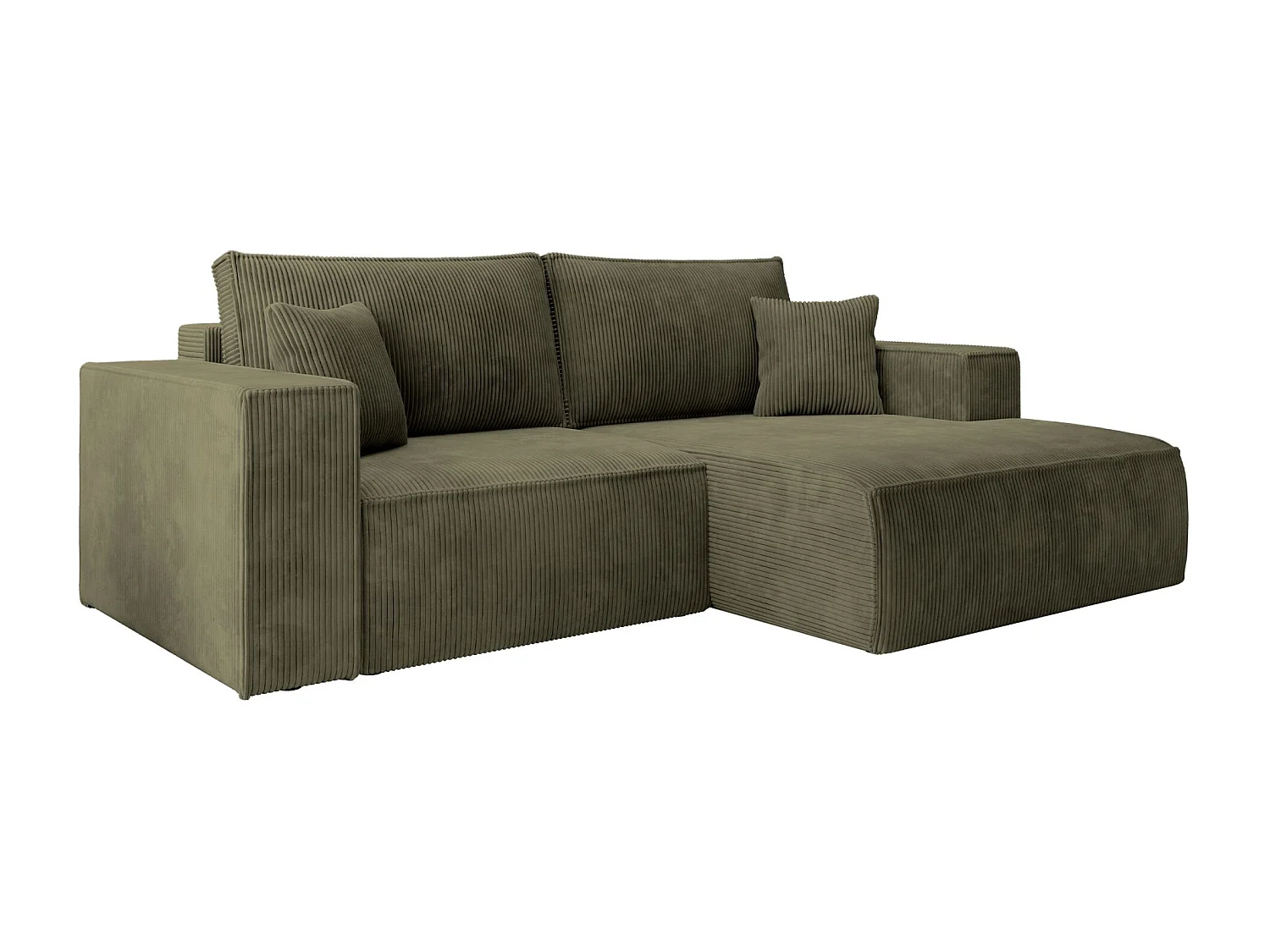 Canapé d’angle convertible – en velours côtelé – vert olive – droite – FARESE MINI