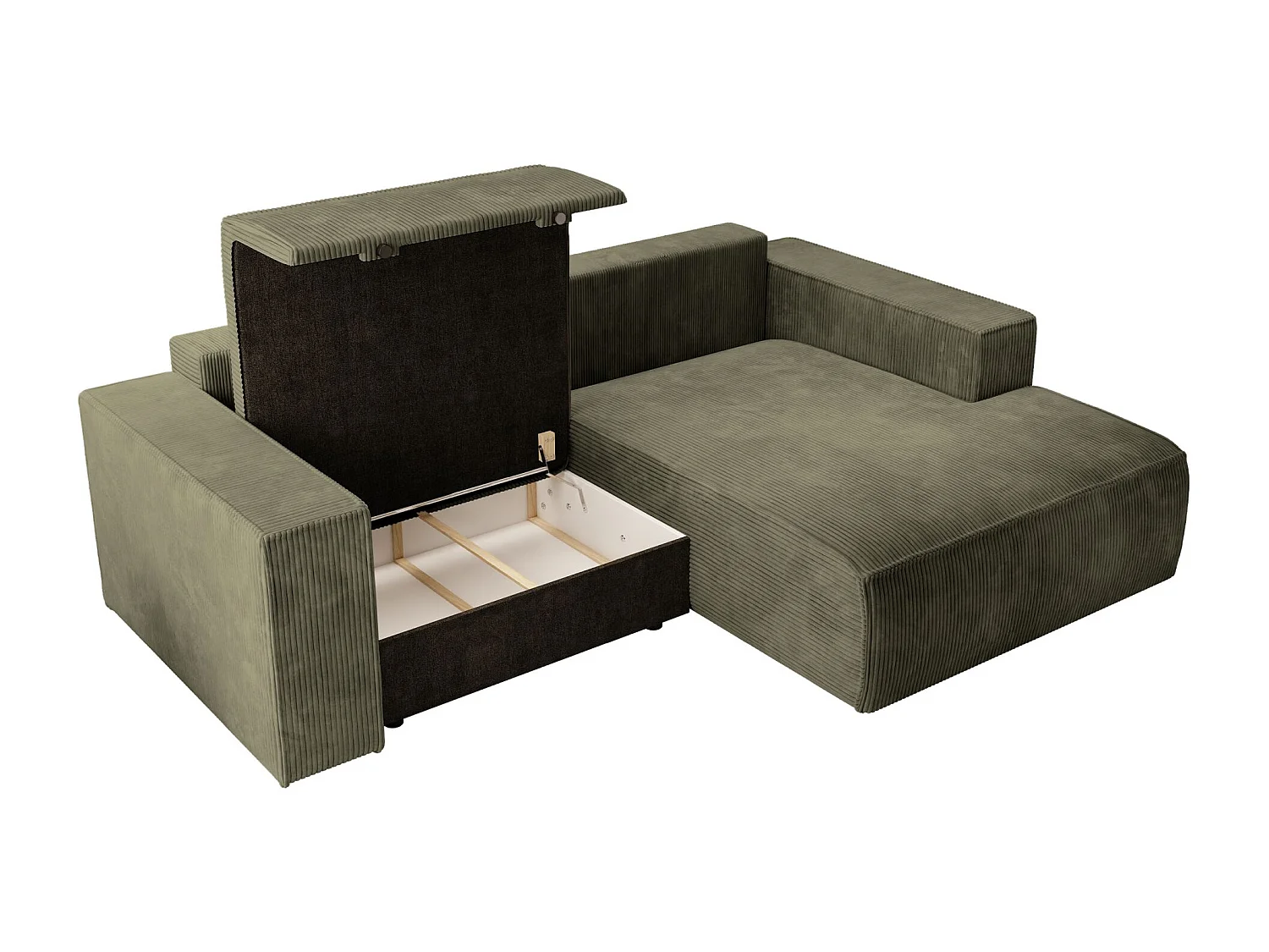 Canapé d’angle convertible – en velours côtelé – vert olive – droite – FARESE MINI