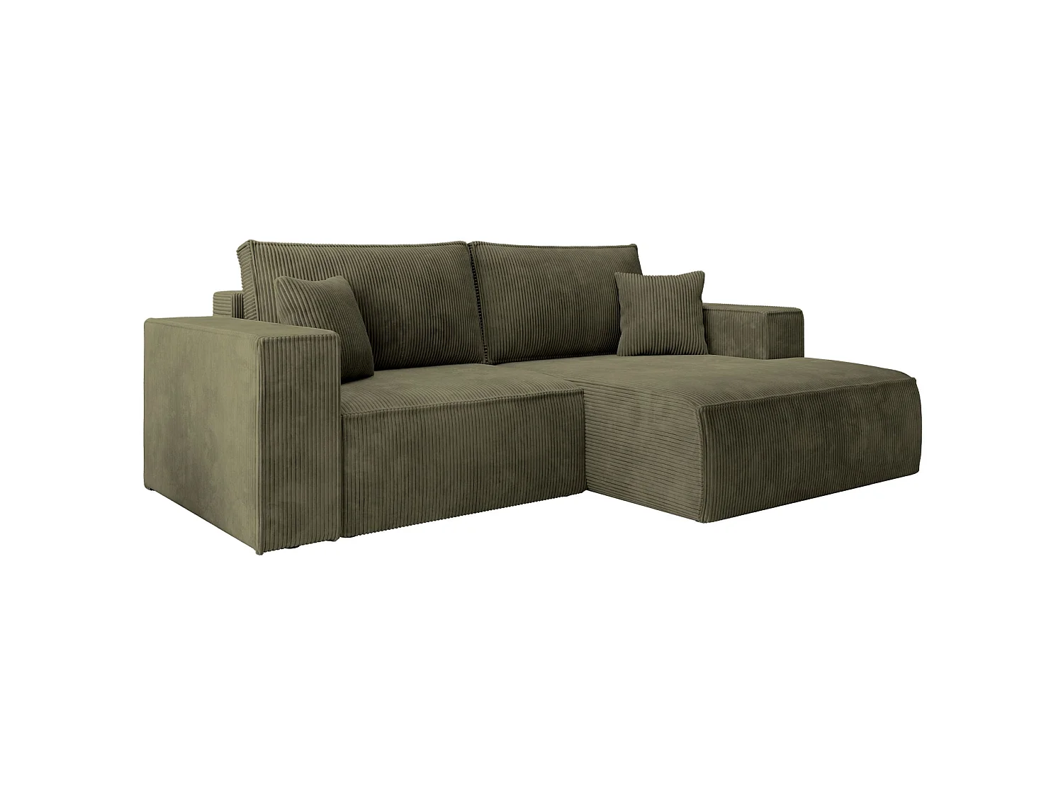 Ecksofa mit Cordbezug – Schlaffunktion und Stauraum – Olivgrün – rechts – FARESE MINI