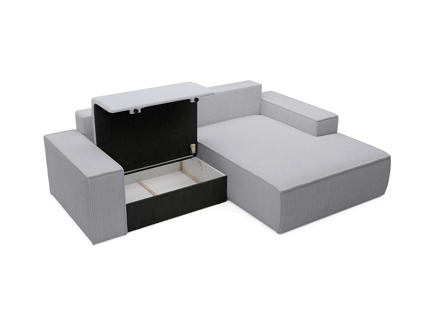 Canapé d’angle convertible – en velours côtelé – gris clair – droite – FARESE MINI